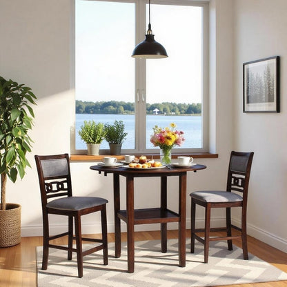 Brown Cherry 3 Piece Drop Leaf Table and 2 Chairs, Small Round Dining Table Set