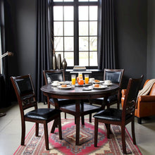 Dark Brown Solid Wood Dining Table with 4 Chairs, 47" Round Table with Storage