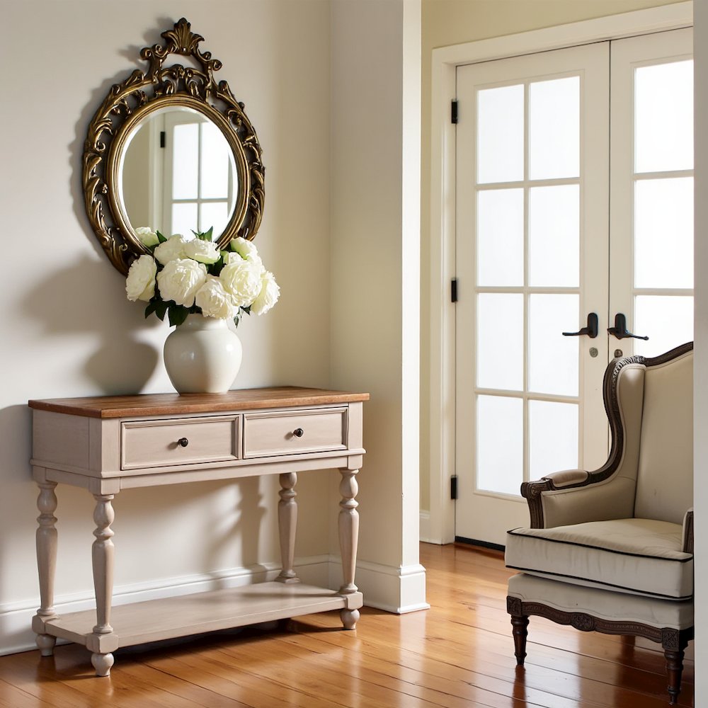 White Rustic Sideboard Solid Wood Vintage Console Table With Drawers