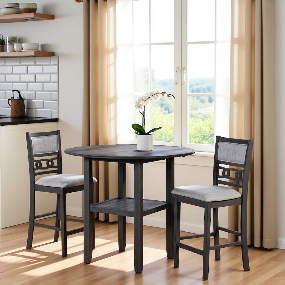 Gray 3 Piece Drop Leaf Table and 2 Chairs, Small Round Dining Table Set