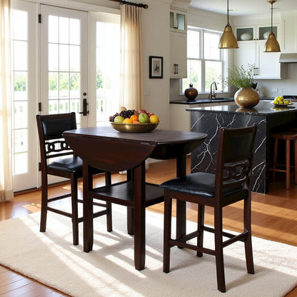 Dark Brown 3 Piece Drop Leaf Table and 2 Chairs, Small Round Dining Table Set