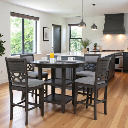 Gray 5 Piece Dining Table Set with Storage, High Top Chairs Design