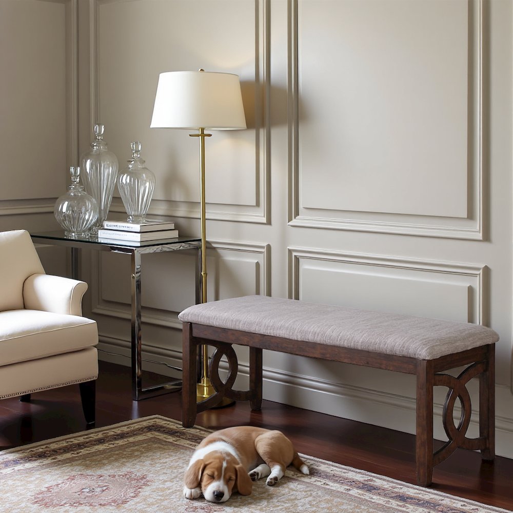 Brown Cherry Solid Wood 46 Inch Upholstered Bench For Dining Room