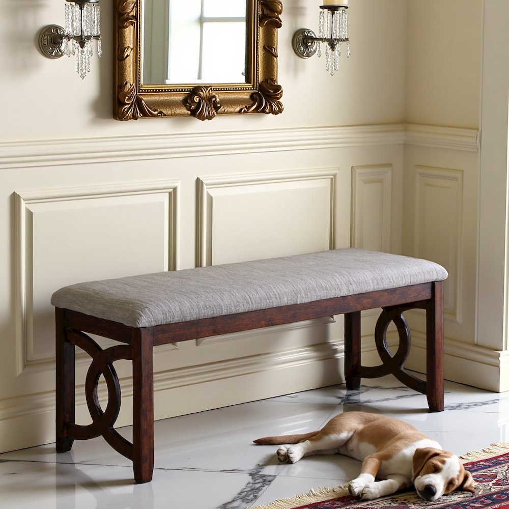 Brown Cherry Solid Wood 46 Inch Upholstered Bench For Dining Room