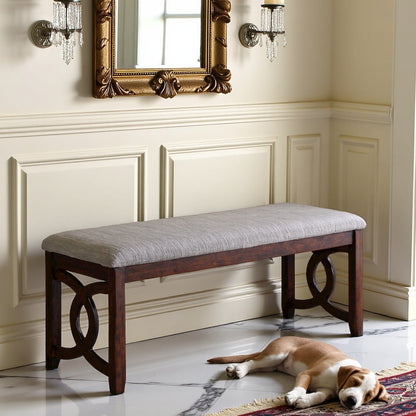 Brown Cherry Solid Wood 46 Inch Upholstered Bench For Dining Room