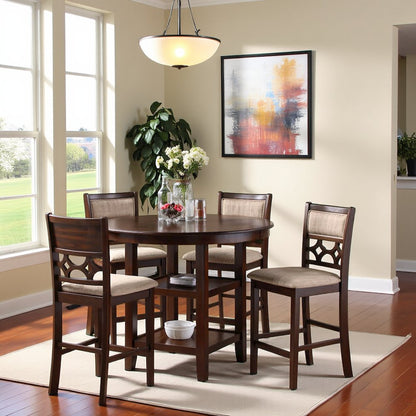 Brown Cherry 5 Piece Dining Table Set with Storage, High Top Chairs Design