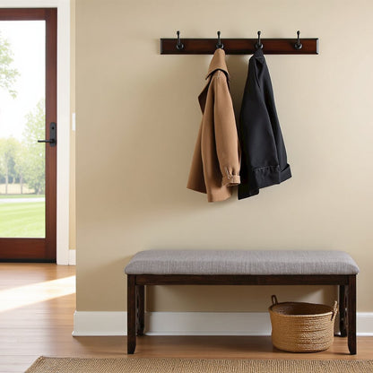 Brown Cherry Solid Wood 46 Inch Upholstered Bench For Dining Room