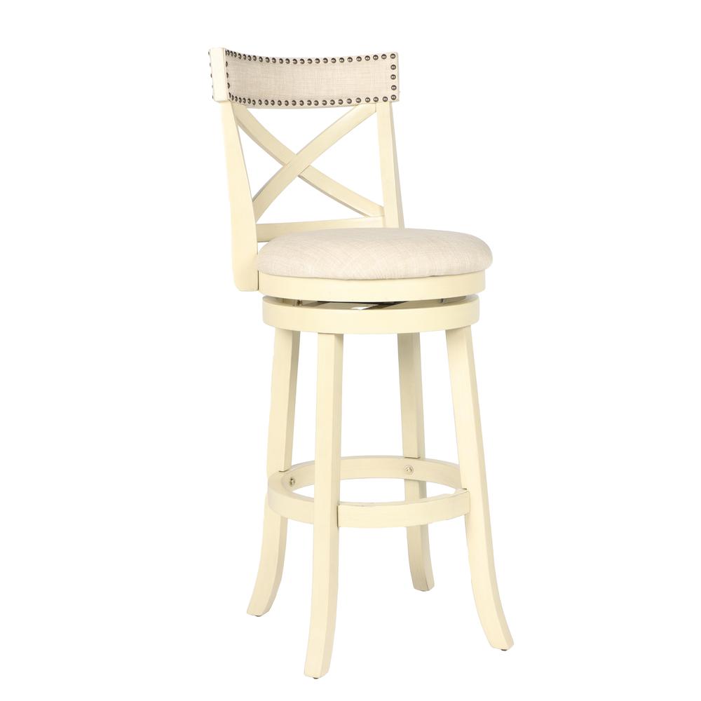 Furniture York 29" Wood Bar Stool with Fabric Seat in Ant White