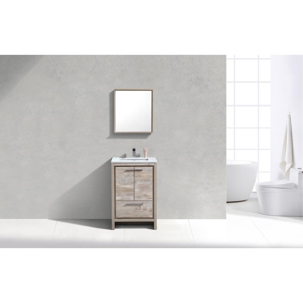 24″ Nature Wood Modern Bathroom Vanity with White Quartz Counter-Top