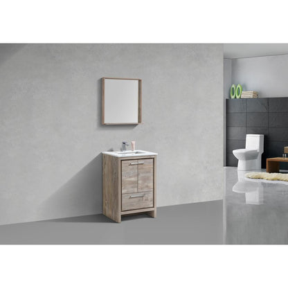 24″ Nature Wood Modern Bathroom Vanity with White Quartz Counter-Top