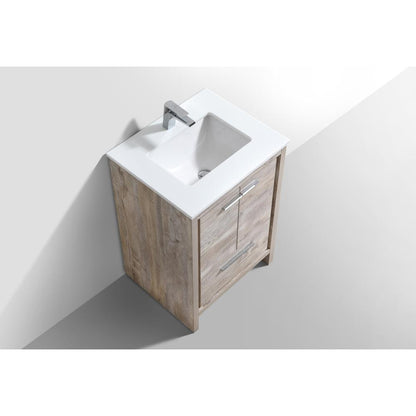 24″ Nature Wood Modern Bathroom Vanity with White Quartz Counter-Top