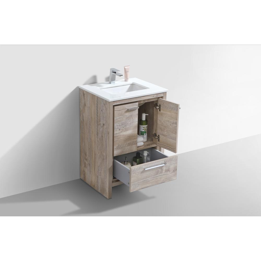 24″ Nature Wood Modern Bathroom Vanity with White Quartz Counter-Top