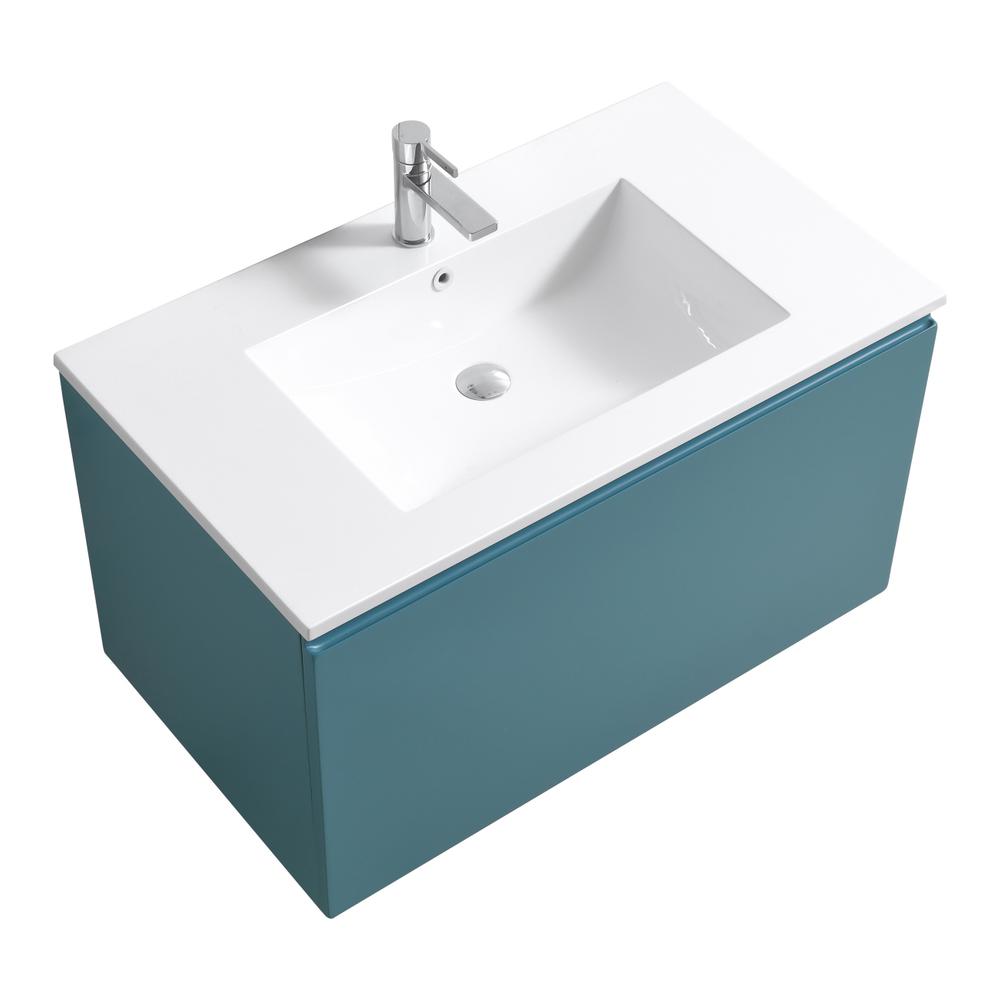 Balli 36'' Wall Mount Modern Bathroom Vanity in Teal Green Finish