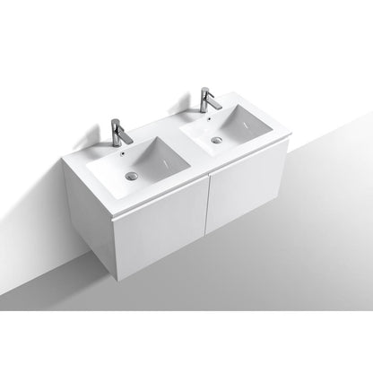 Balli 48'' Double SinkWall Mount Modern Bathroom Vanity in Gloss White Finish