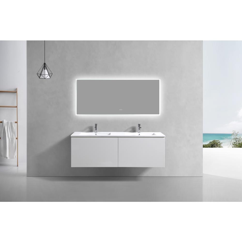 Balli 60'' Double Sink Wall Mount Modern Bathroom Vanity in Gloss White Finish
