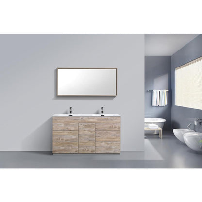 Milano 60"Double Sink Nature Wood Modern Bathroom Vanity