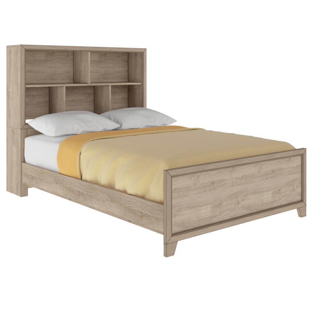 Kids Full Bed Bookcase Headboard with Trundle in River Birch Brown