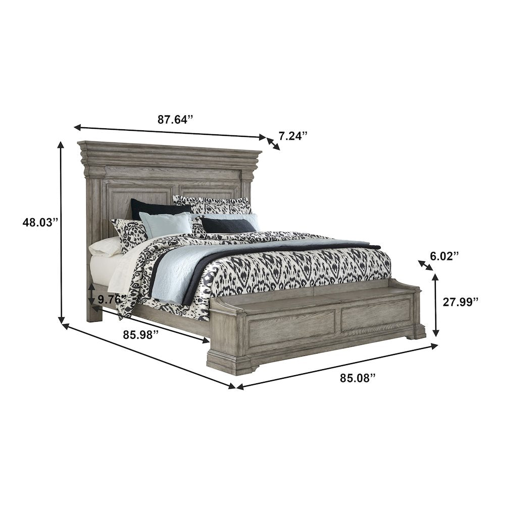 California King Panel Bed with Blanket Chest Footboard in Heritage Taupe