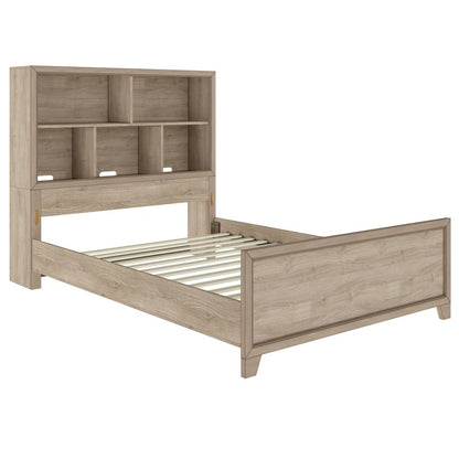 Kids Full Bed Bookcase Headboard with Trundle in River Birch Brown