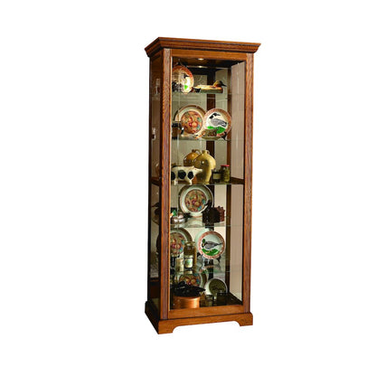 Sliding Door 5 Shelf Curio Cabinet in Golden Oak Brown