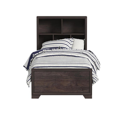 Kids Full Bed Bookcase Headboard in Espresso Brown