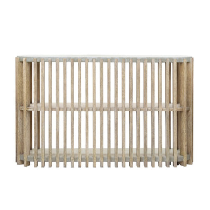 Wood Slat Display Console with Concrete Top