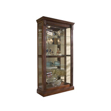 Lighted Sliding Door 5 Shelf Curio Cabinet in Cherry Brown