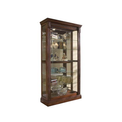 Lighted Sliding Door 5 Shelf Curio Cabinet in Cherry Brown