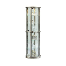 Lighted Half Round 5 Shelf Curio Cabinet in Aged Silver