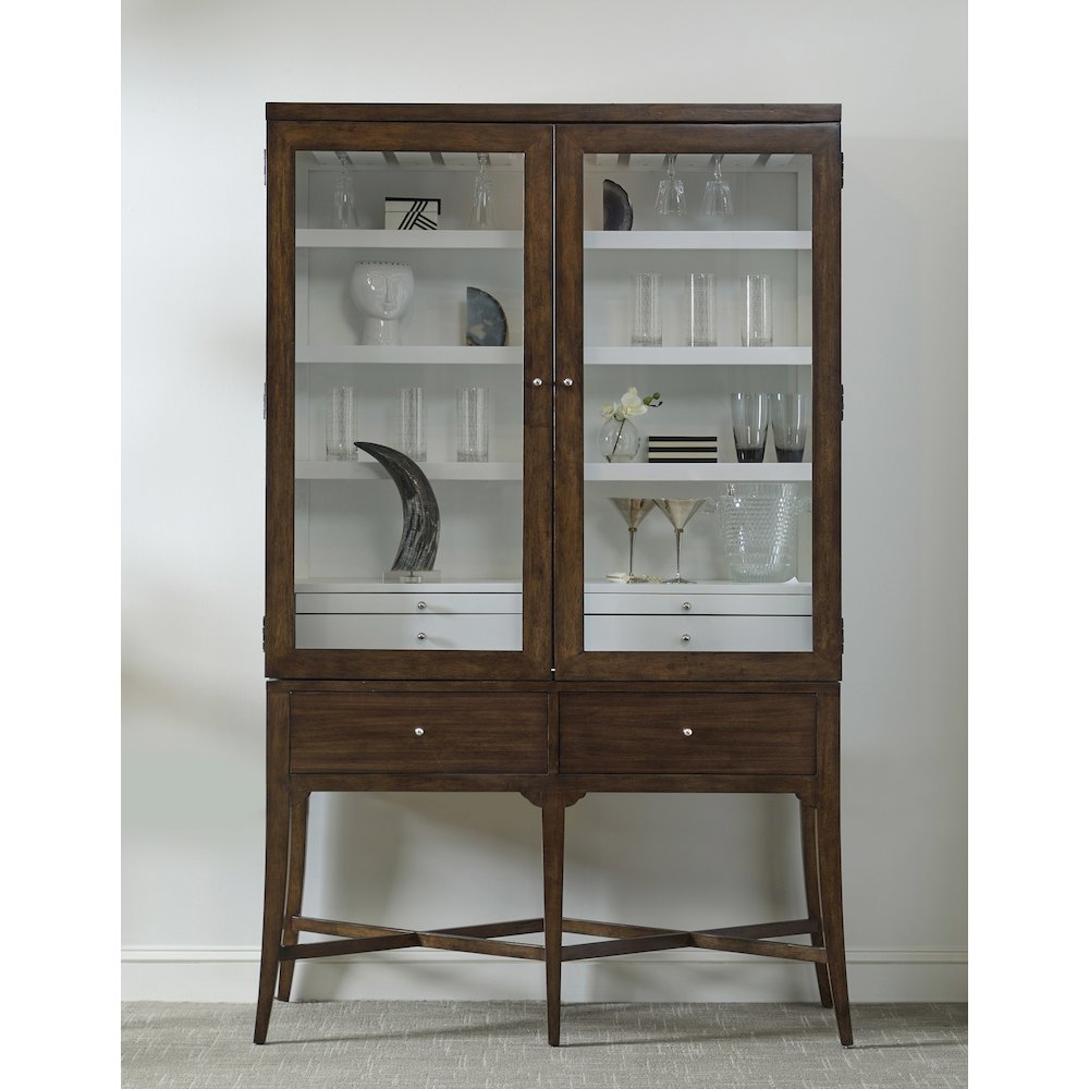 Modern Wood Bar Cabinet with Glass Doors and Storage Drawers