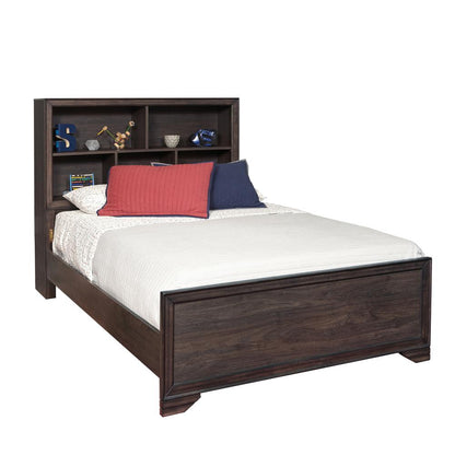 Kids Full Bed Bookcase Headboard in Espresso Brown