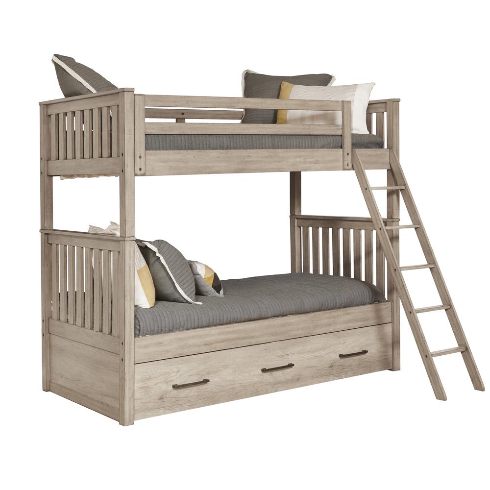 Kids Twin Bunk Bed with Trundle in River Birch Brown