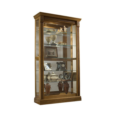 Lighted Sliding Door 5 Shelf Curio Cabinet in Maple Brown