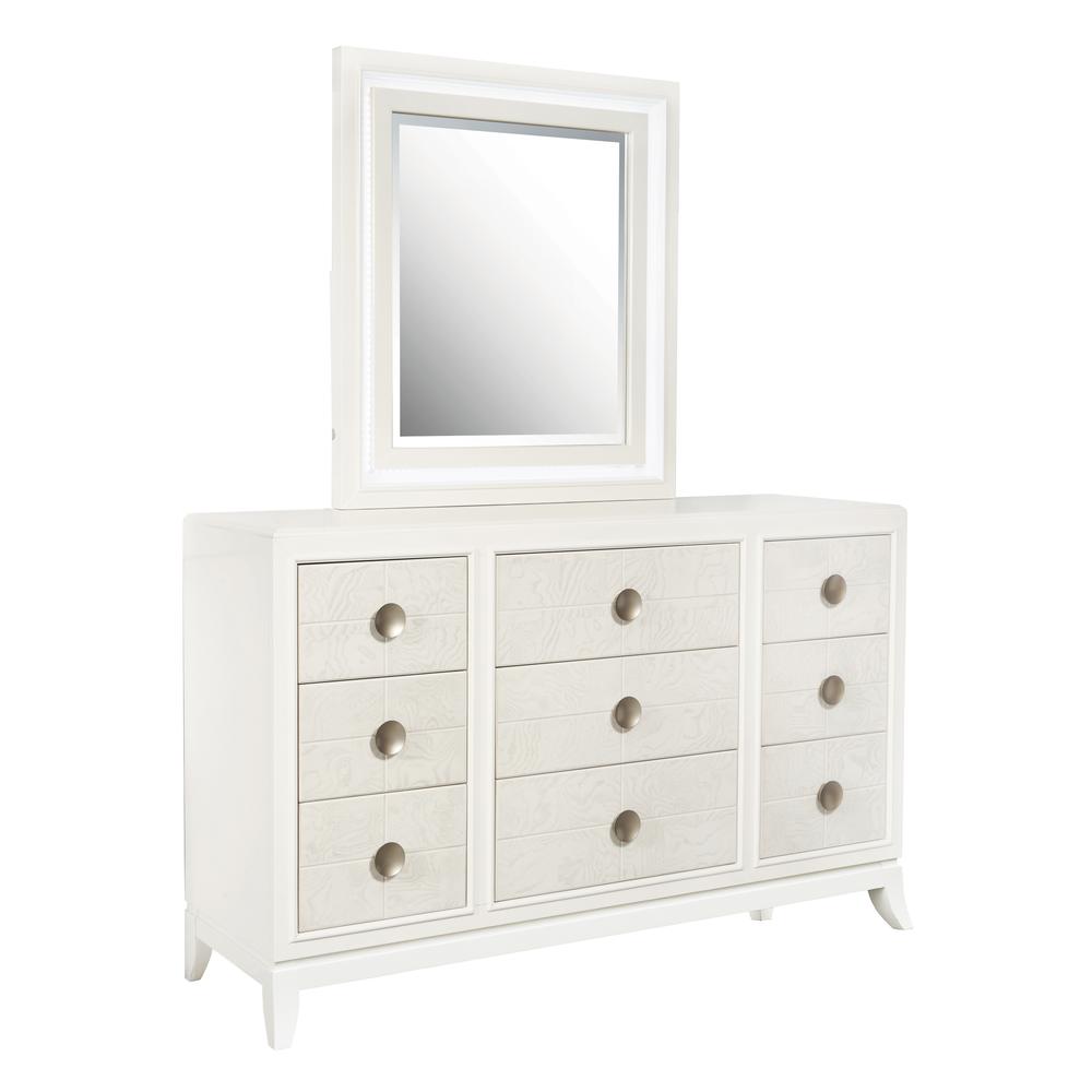 Melrose Beveled Dresser Mirror with LED Lights in a White Finish
