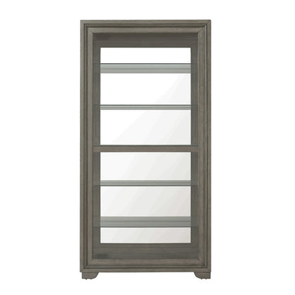 Modern Wood Framed 5-Shelf Sliding Door Curio with LED Light