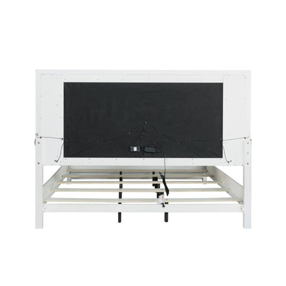 Starlight King Upholstered Panel Bed with LED Lights