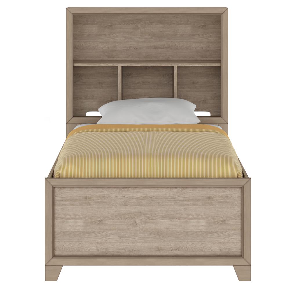Kids Twin Bed Bookcase Headboard with Trundle in River Birch Brown
