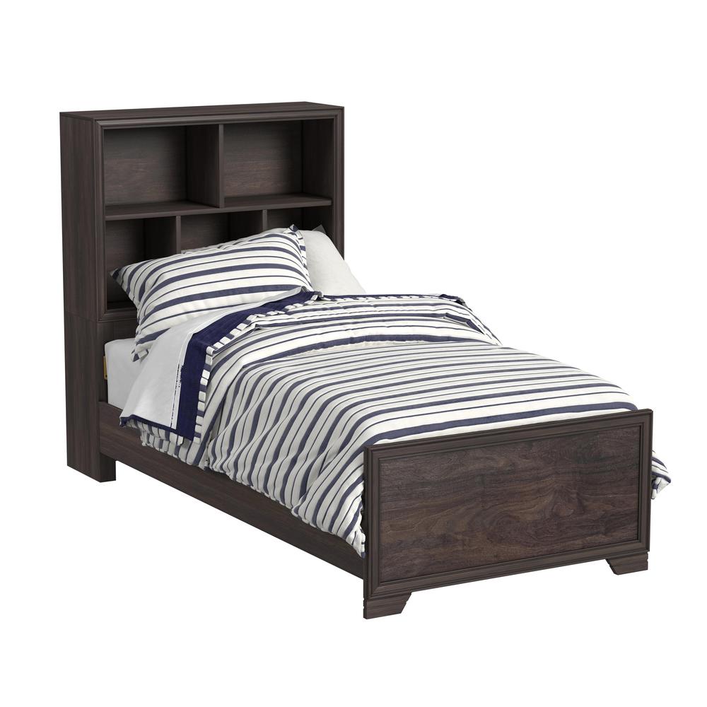 Kids Full Bed Bookcase Headboard in Espresso Brown