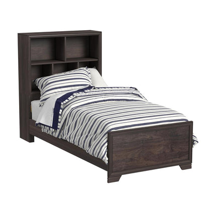 Kids Full Bed Bookcase Headboard in Espresso Brown