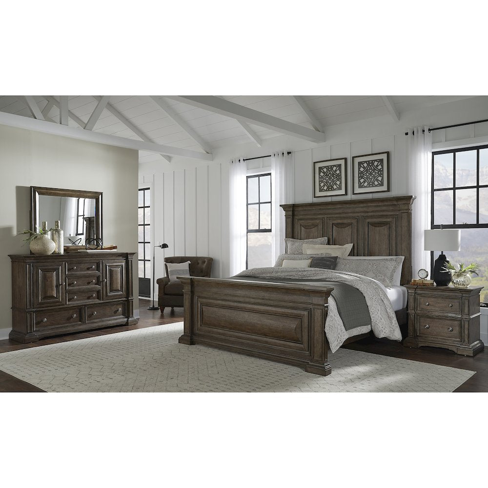 Woodbury 5-Drawer, 2 Cabinet Dresser & Mirror Set in Cowboy Boots Brown