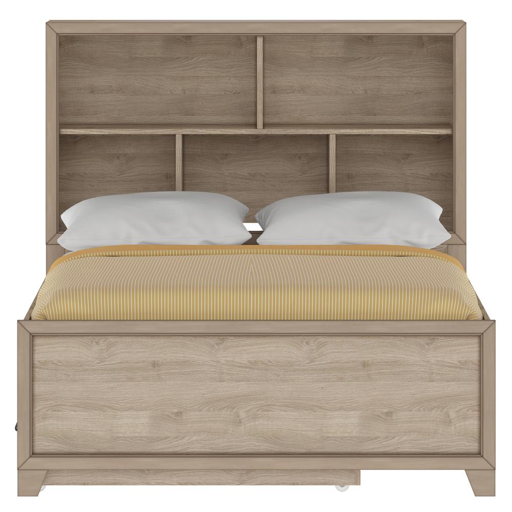 Kids Full Bed Bookcase Headboard with Trundle in River Birch Brown