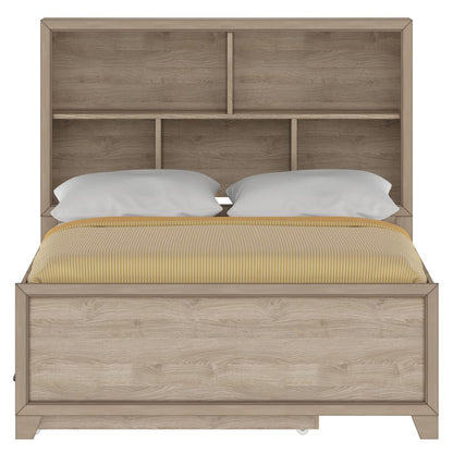 Kids Full Bed Bookcase Headboard with Trundle in River Birch Brown