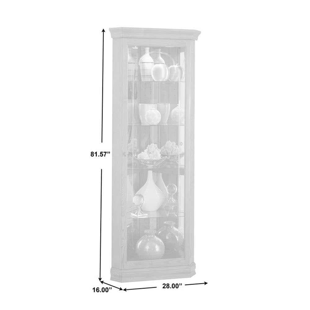 Mirrored 4 Shelf Corner Curio Cabinet in Golden Oak Brown
