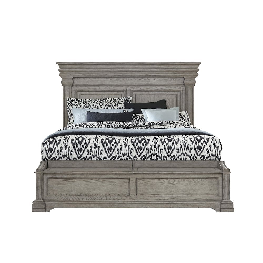 California King Panel Bed with Blanket Chest Footboard in Heritage Taupe