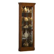 Mirrored 4 Shelf Corner Curio Cabinet in Golden Oak Brown
