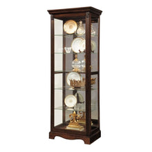 Carved 5 Shelf Mirrored Curio Cabinet in Cherry Brown
