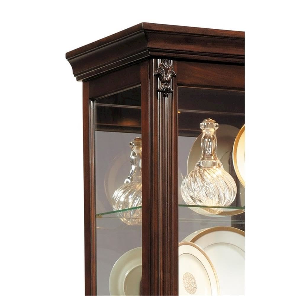 Carved 5 Shelf Mirrored Curio Cabinet in Cherry Brown