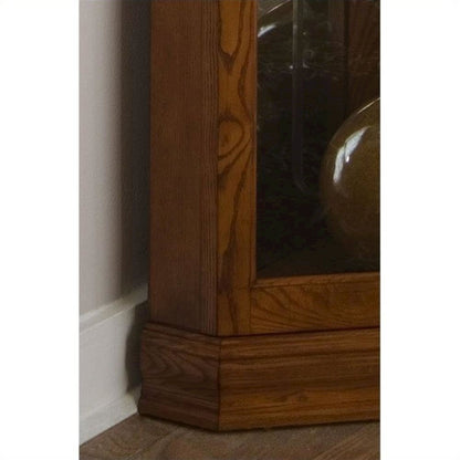 Mirrored 4 Shelf Corner Curio Cabinet in Golden Oak Brown