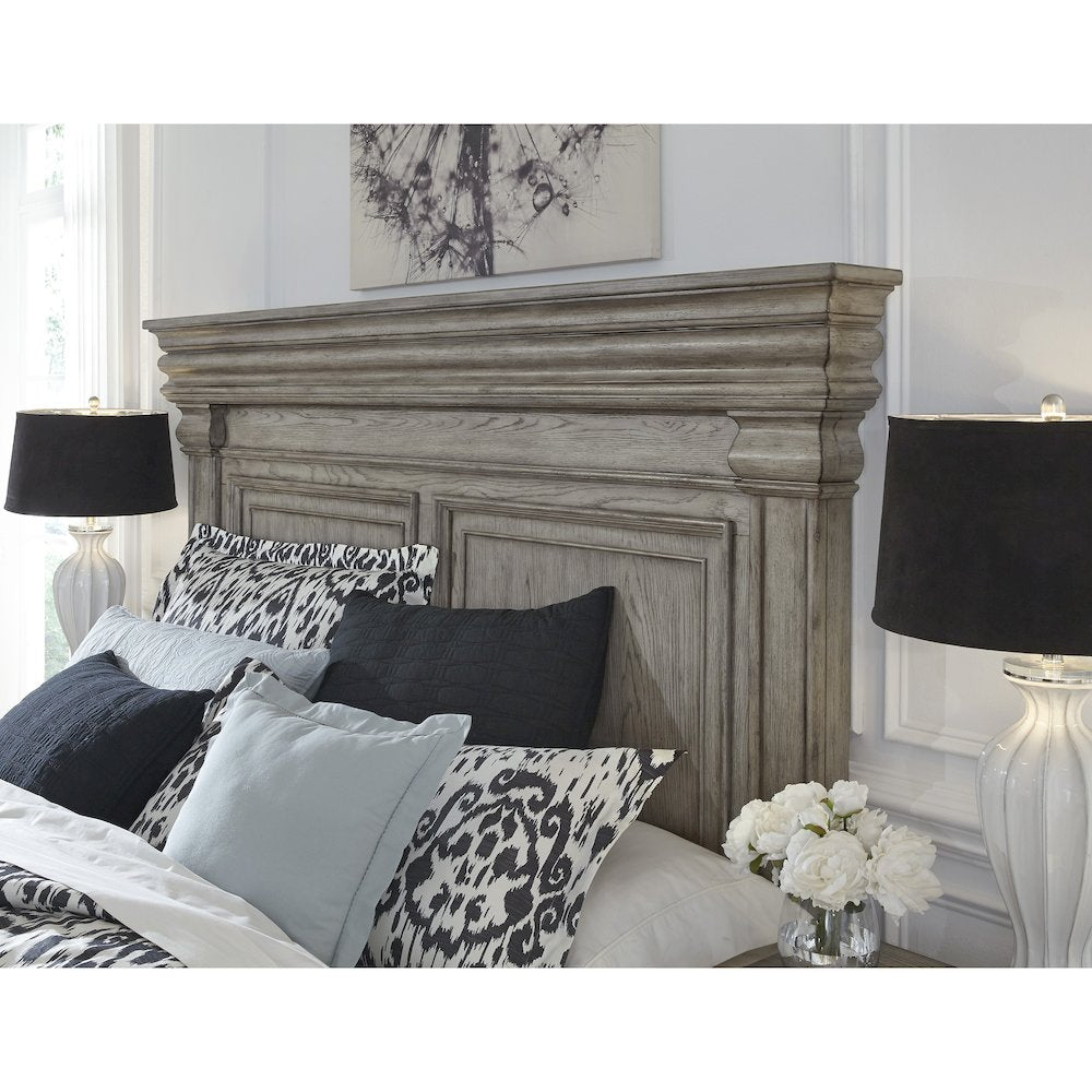California King Panel Bed with Blanket Chest Footboard in Heritage Taupe