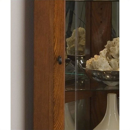 Mirrored 4 Shelf Corner Curio Cabinet in Golden Oak Brown